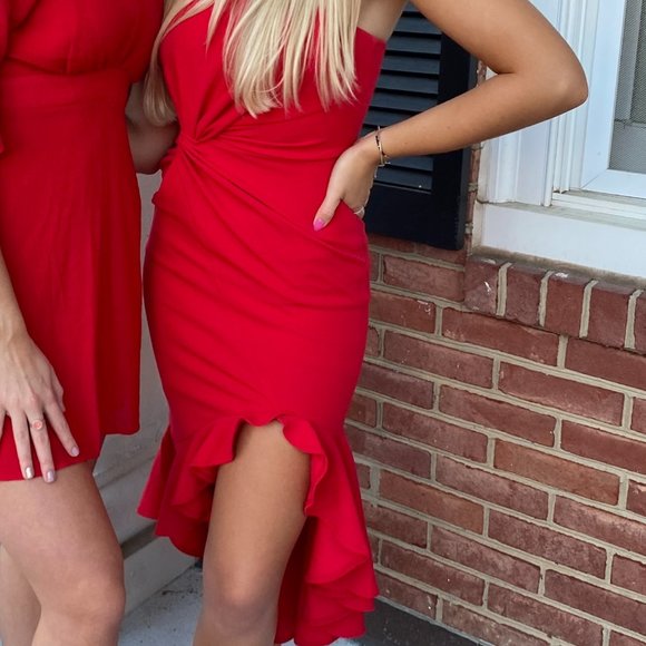 Hello Molly Vibrant Red Strapless Midi Dress - Picture 4 of 6